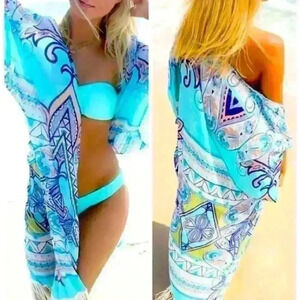 Bathing Suit Cover Up Multi Color Of Blues.